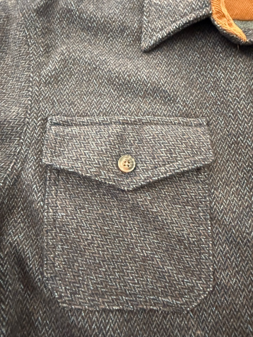 Jachs NY Men's Charcoal Herringbone Button-Down Shirt with Brown Corduroy Trim - Picture 4 of 8